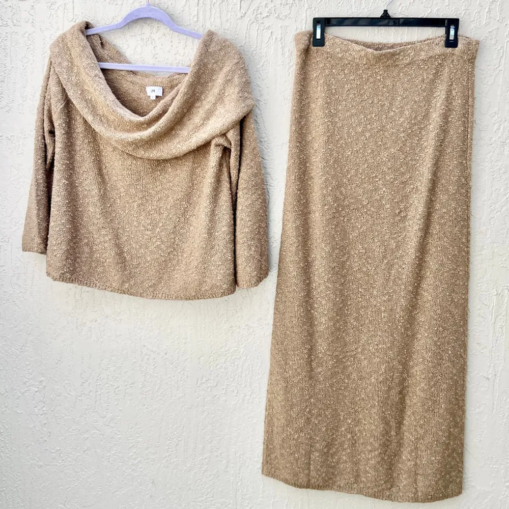 LPA Milas Knit Off The Shoulder Top & Maxi Skirt Set Camel Women's Size Medium - Image 2