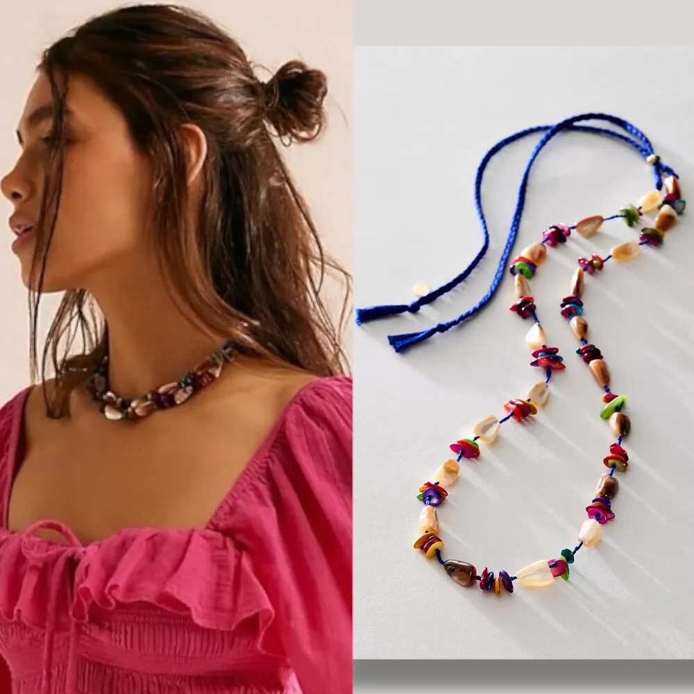 Free People Ariana Ost At The Market Necklace NWT Navy Bohemian Beach Whimsical - Image 4
