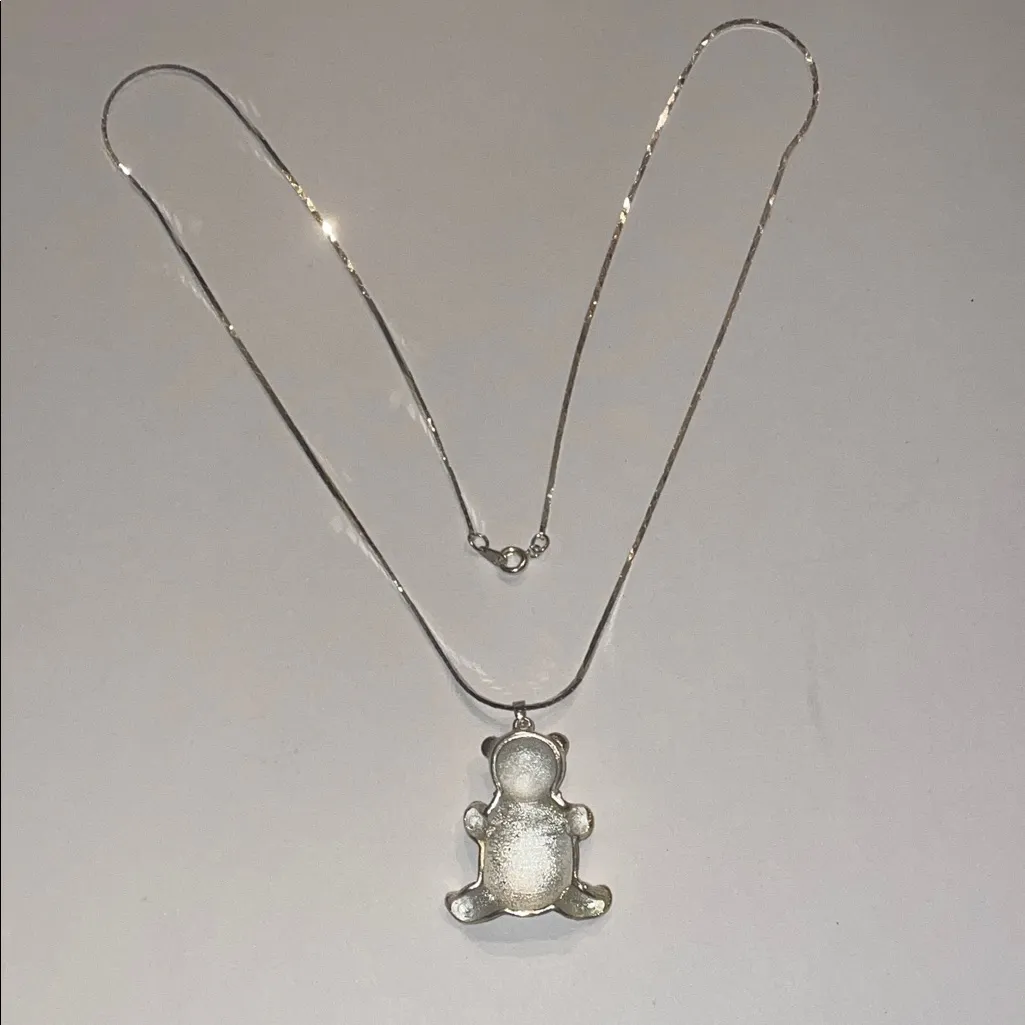 Vintage Silver Tone Teddy Bear Retro Boho Pendant Necklace - Image 5