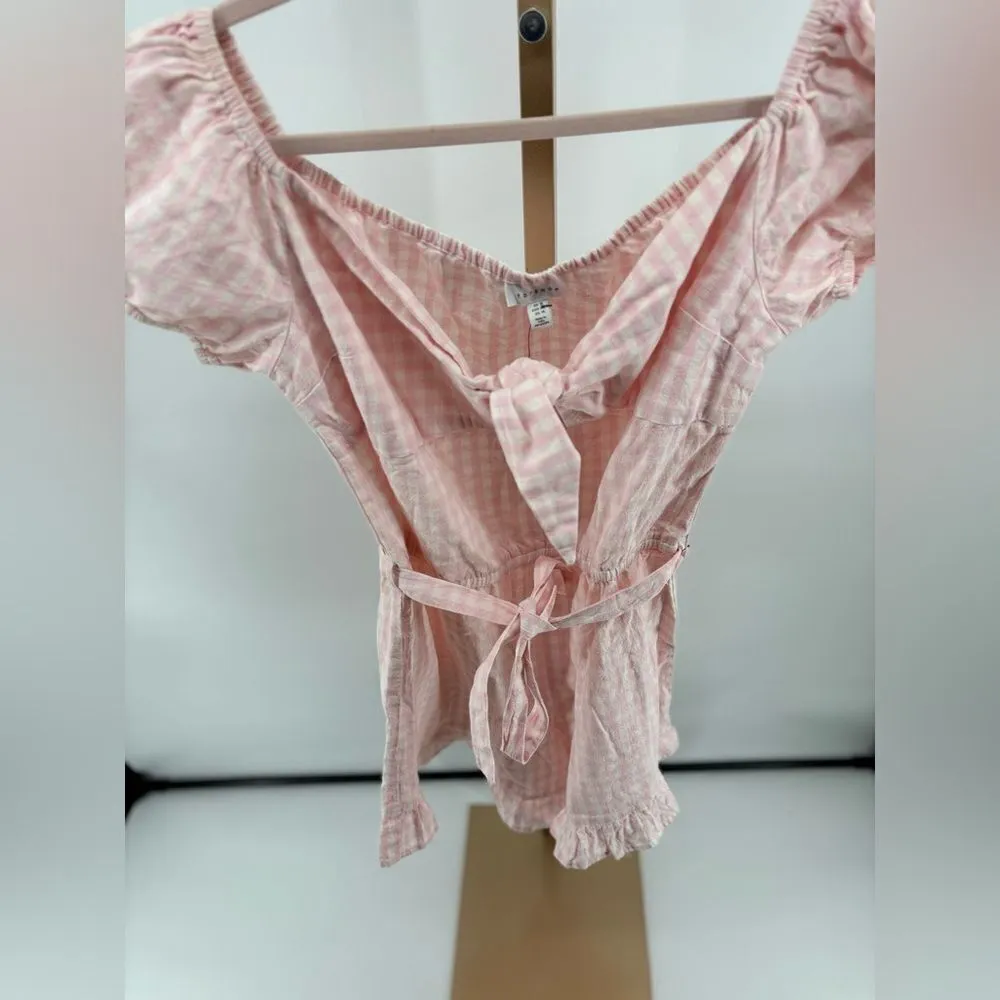 NWT TopShop pink gingham short sleeve romper size 14 - Image 4