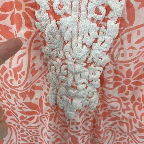 Roberta Roller Rabbit Size M Embroidered Tunic Blouse Ivory Coral Beach Paisley - Image 6