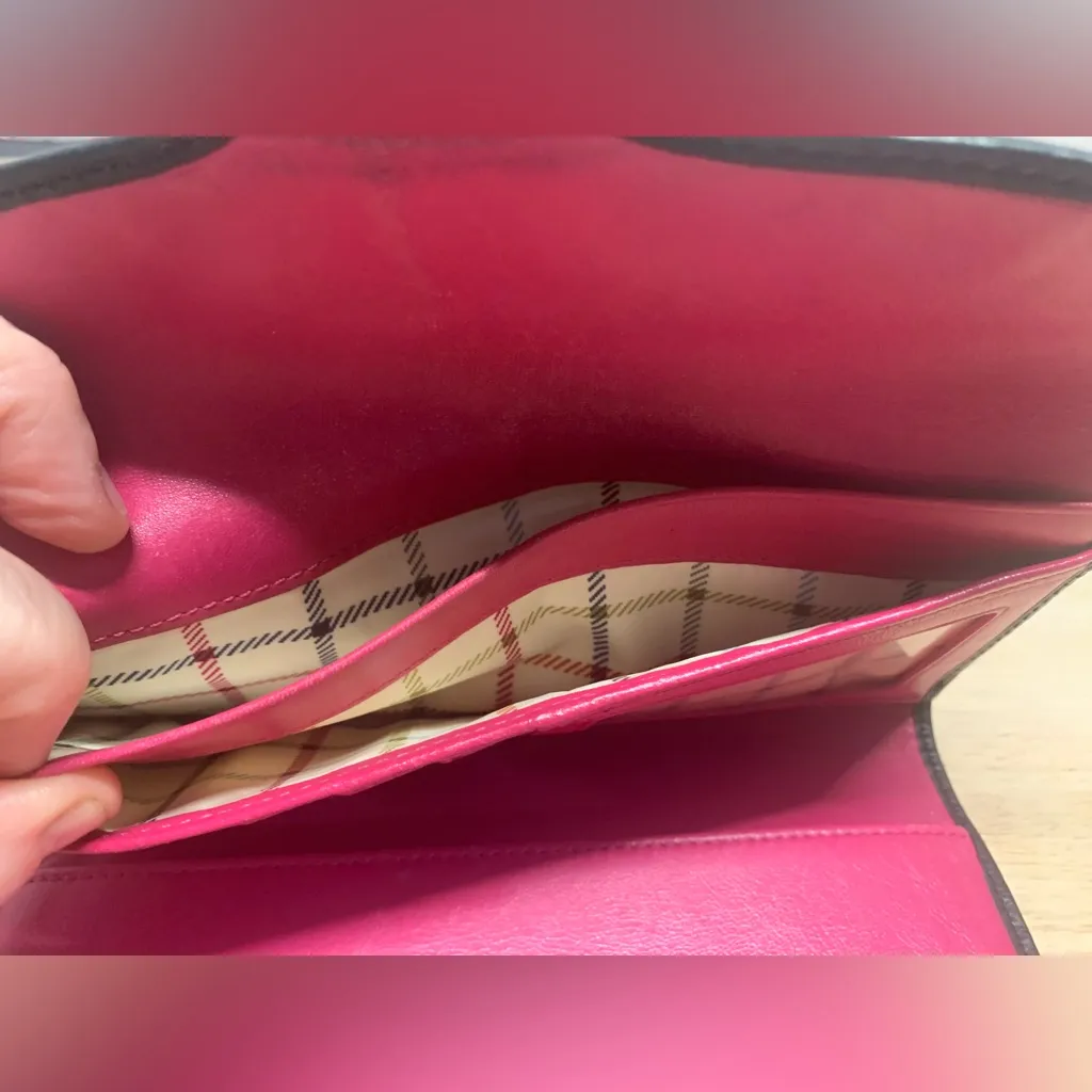 Coach Vintage Bleecker Signature Jacquard Checkbook Wallet Brown Pink Tattersall - Image 10