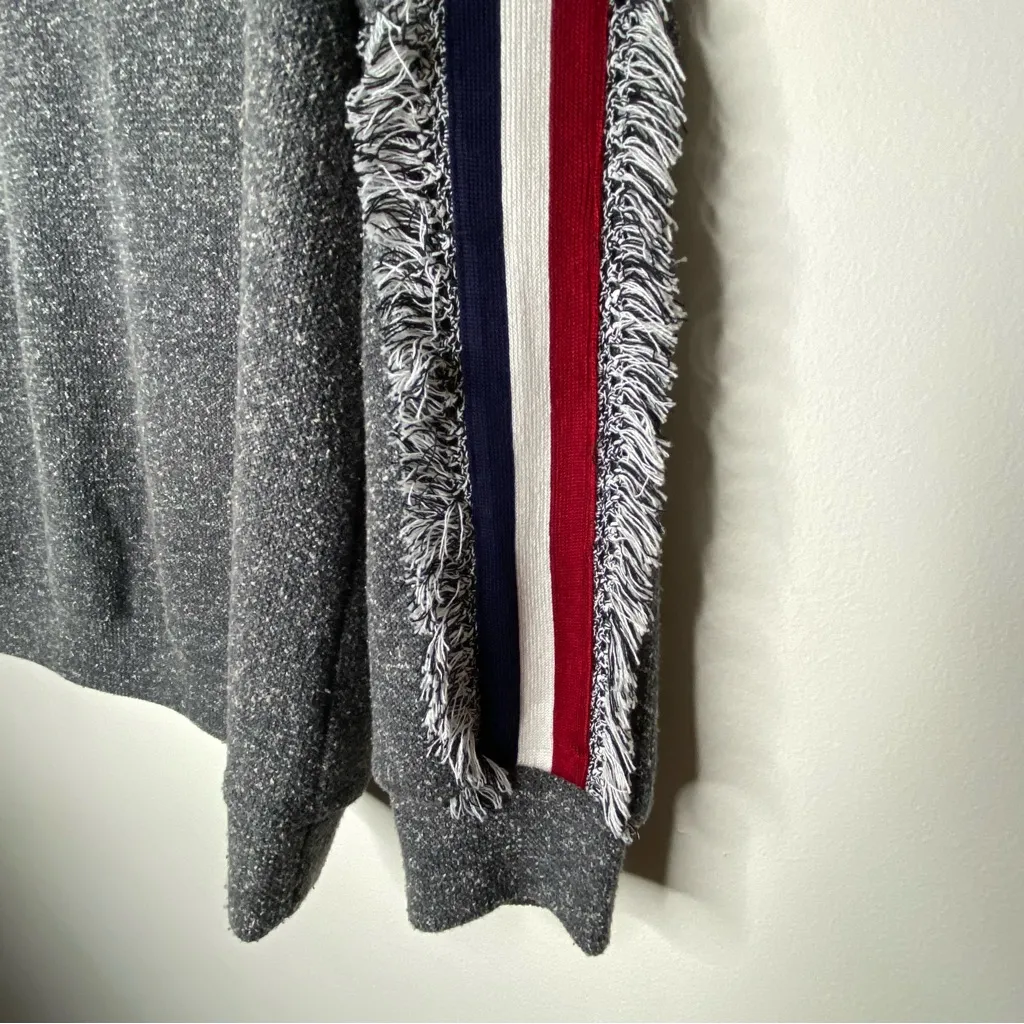 THML Gray Fringe Racing Stripes Sweater M - Image 5