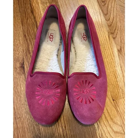 Ugg Alloway Leather Sheepskin Logo Pink Slip on Flats Shoes Women’s 8 Classic - Image 2