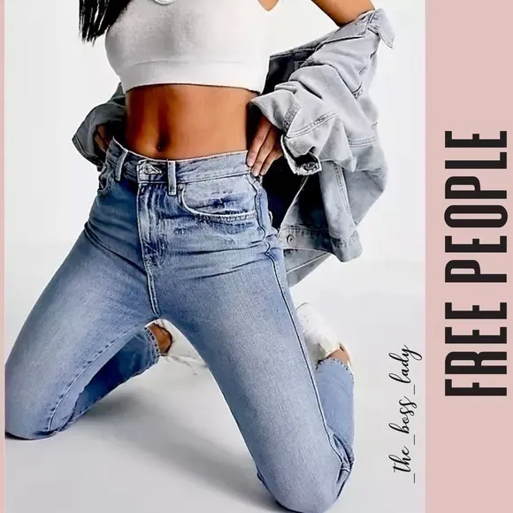 Free People jeans straight leg pants cotton denim - Image 3