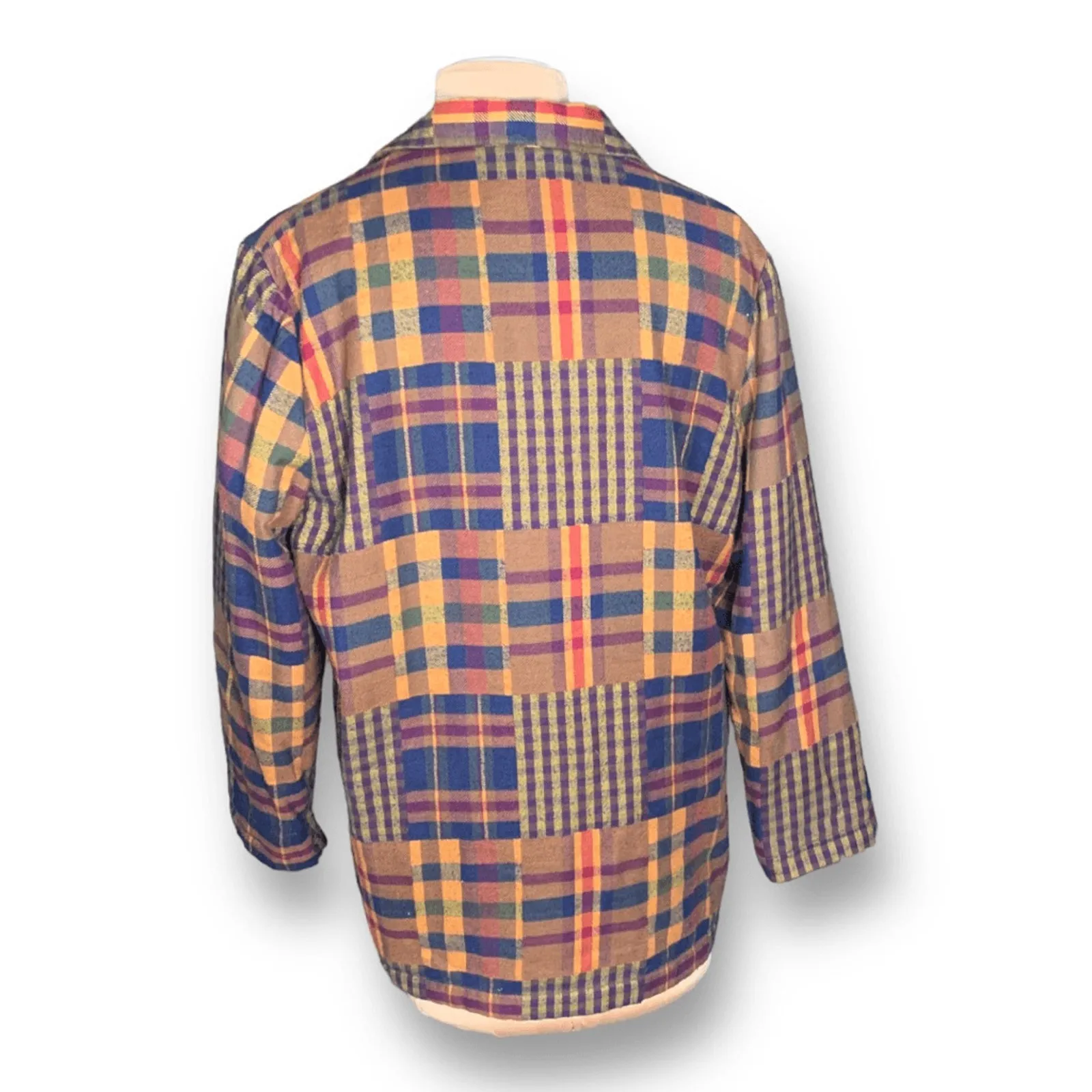 Vintage 90s Blazer Jacket Oversized Boxy Colorful Plaid Flannel Patchwork Preppy Yellow Size L - Image 2