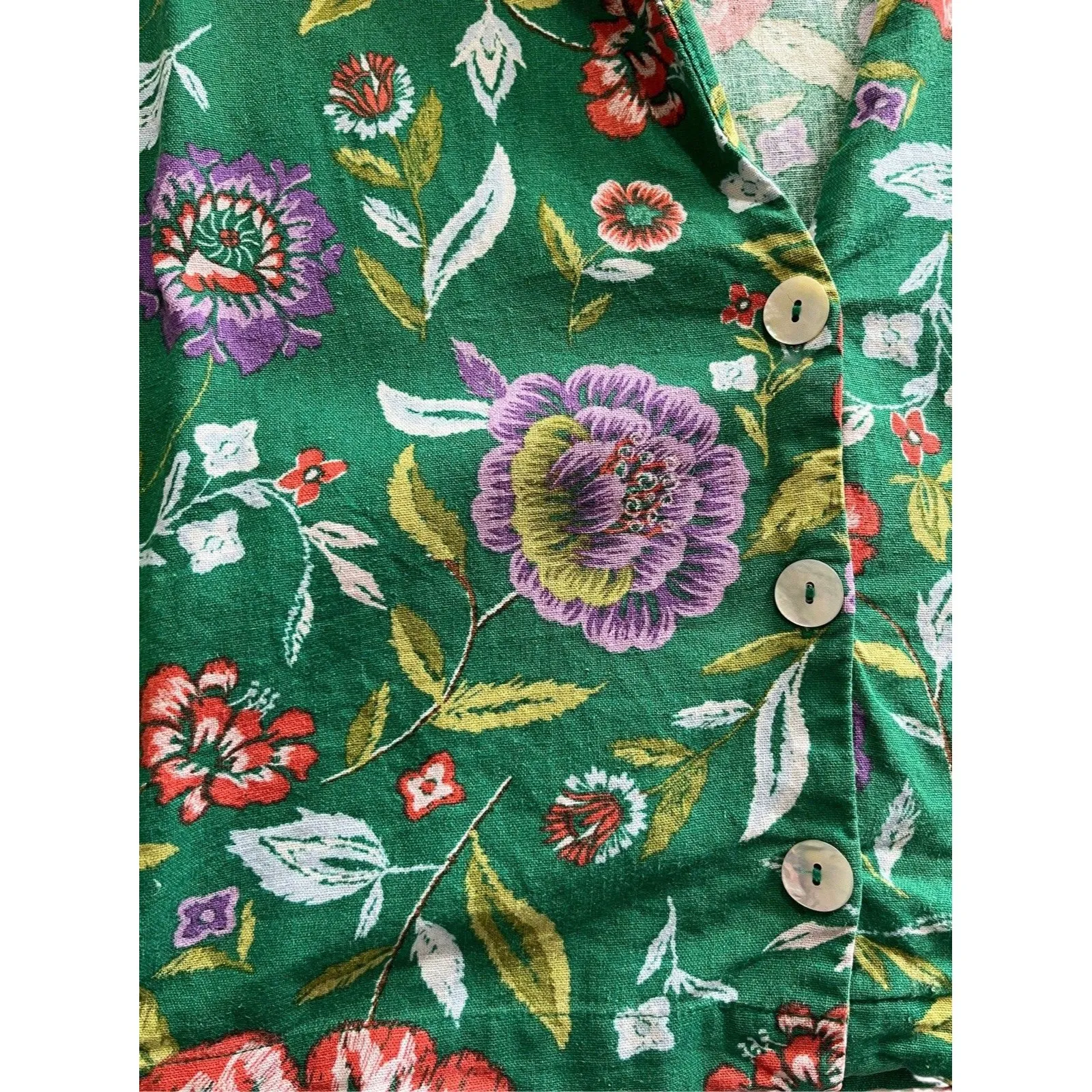 Marc New York size medium cropped linen blend floral blouse shirt top Green - Image 5