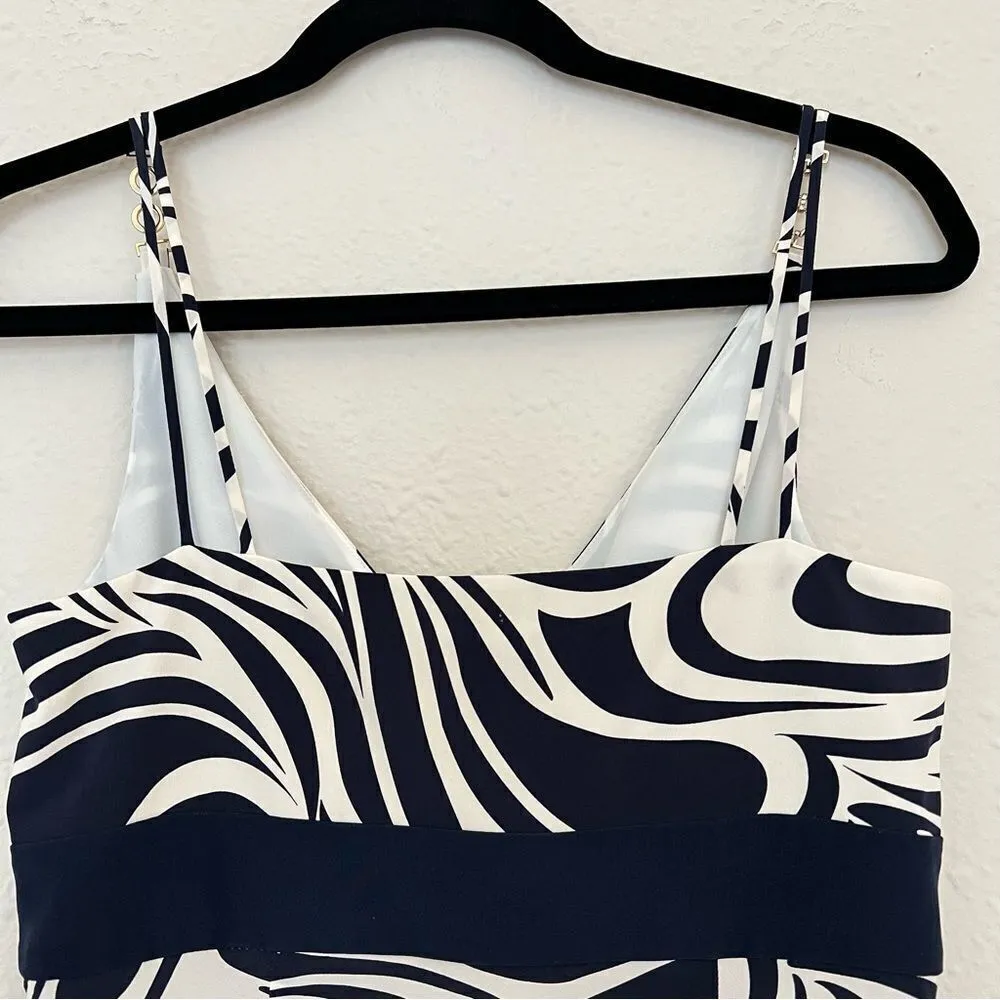 Ann Taylor  100% Silk Navy Blue White Abstract Spaghetti Strap Silk Dress - Image 3