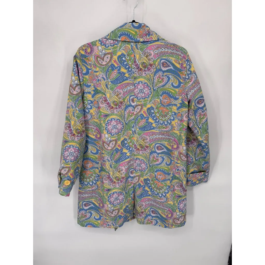 IZOD Flower Power Double Breasted Trench Coat Women S Pastel Polyester Pockets - Image 8