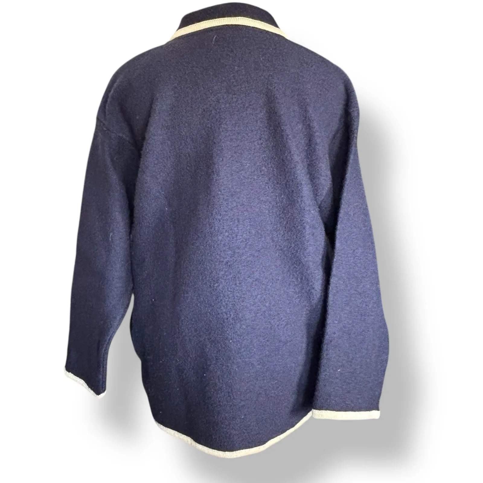 Vintage Polo Collar Knit Wool Equestrian Horse Cardigan Sweater Navy Blue Medium - Image 7