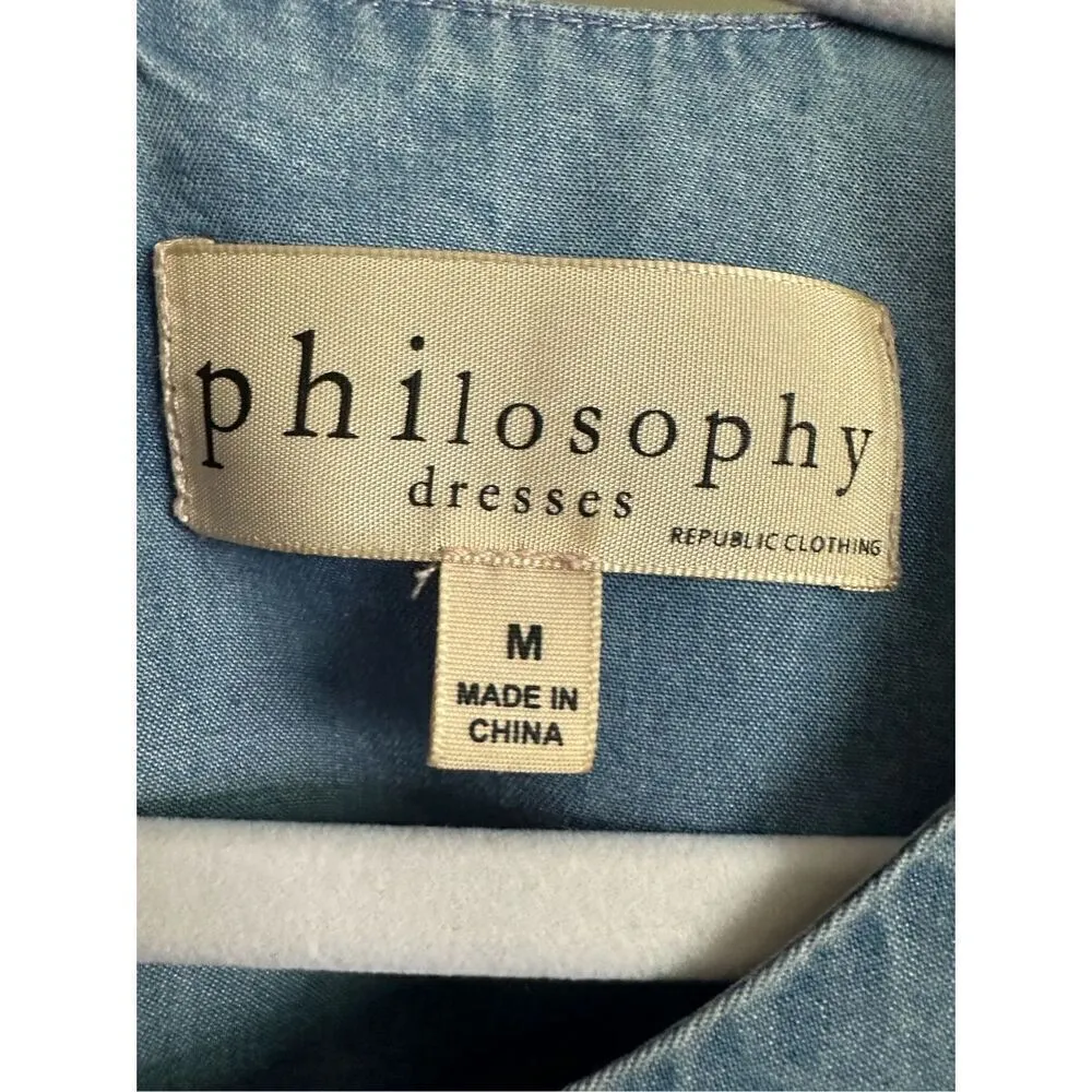 Philosophy Denim Ruffle chambray dress cottagecore western sz M - Image 3