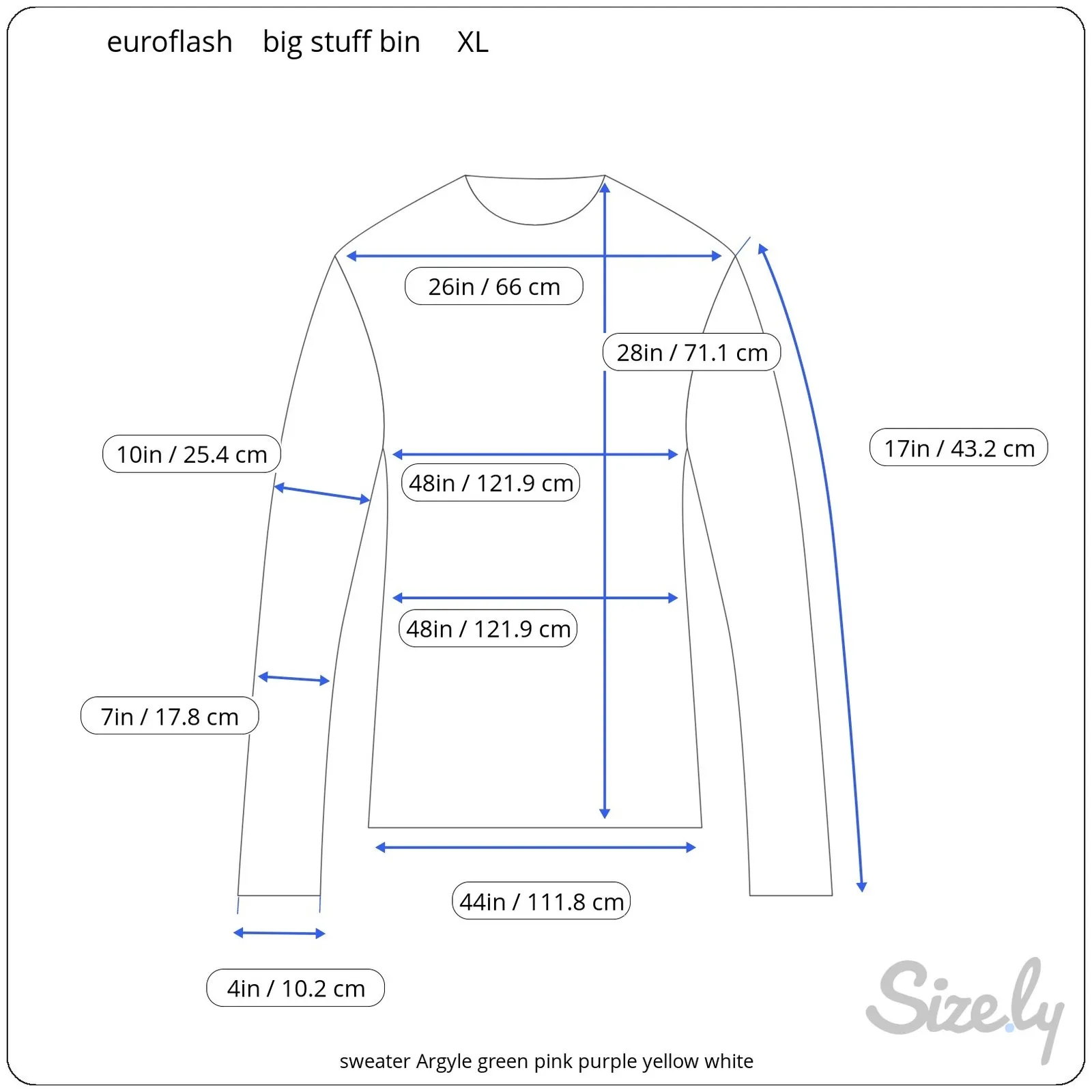 sweater Argyle green pink purple yellow white Size XL - Image 2
