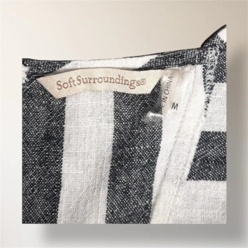 Soft Surroundings  Stripe Cold Shoulder Tunic Mini Dress Linen Blend Pockets Boho - Image 5