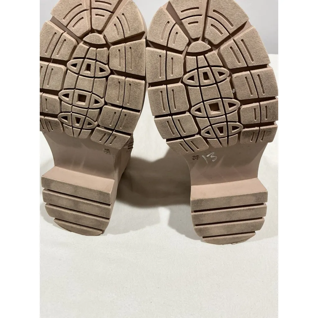 Womans Vivianly Size 7.5 Flesh Color Tall Chunky Heel Boots Pink - Image 5