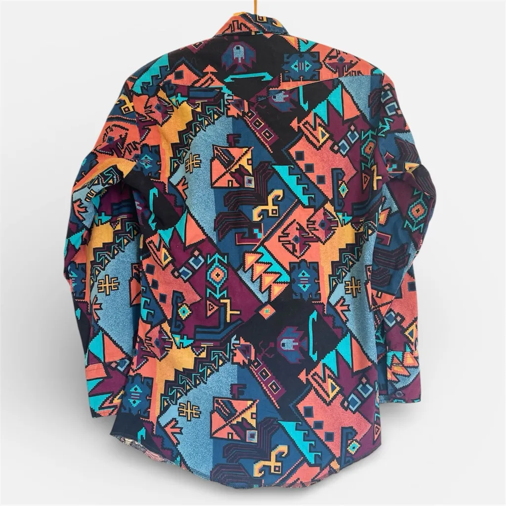 Vintage Panhandle Slim Aztec Western Cowboy Rodeo Shirt 100% Cotton USA READ - Image 2