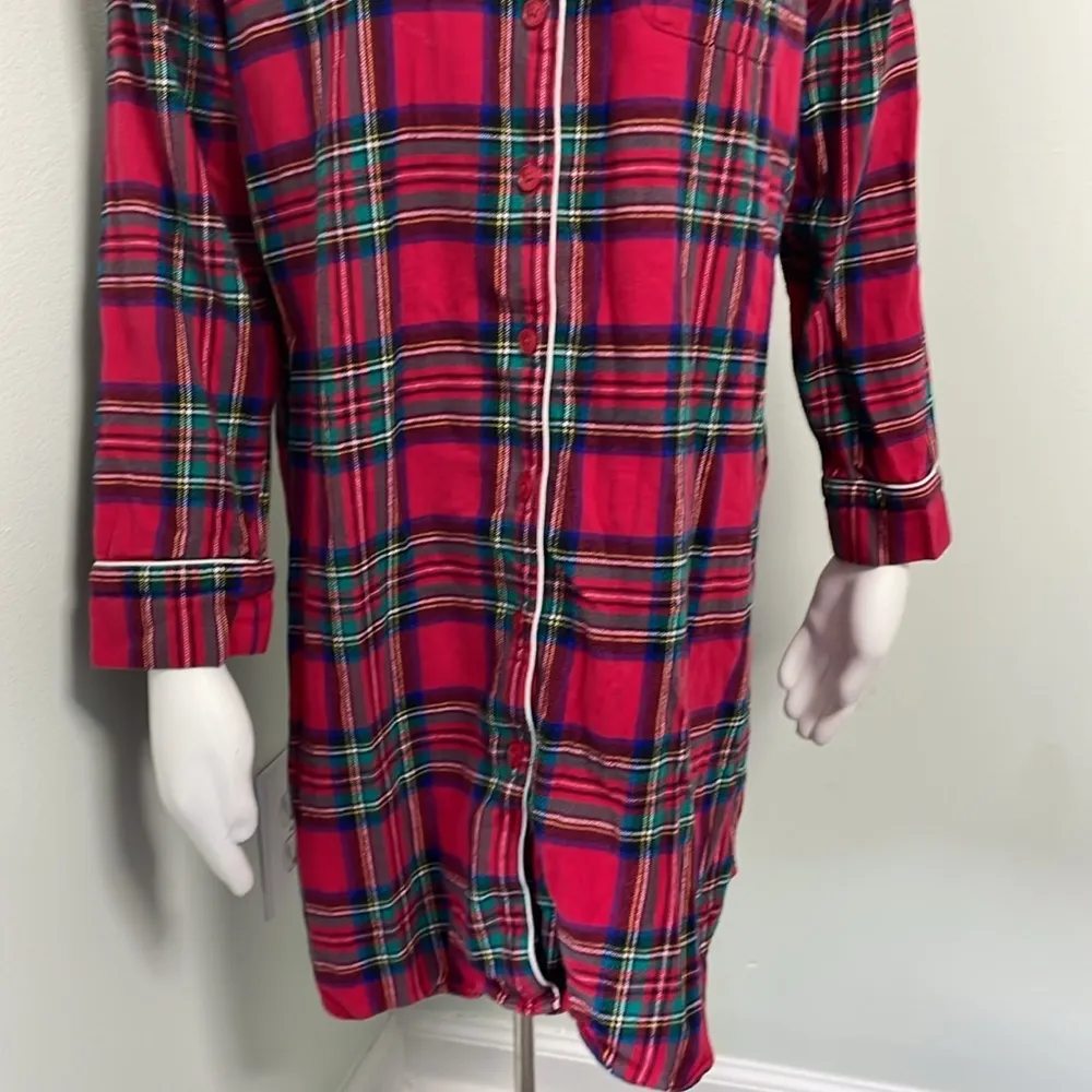 Lands’ End Plaid Flannel Button Down Nightgown Size S - Image 4