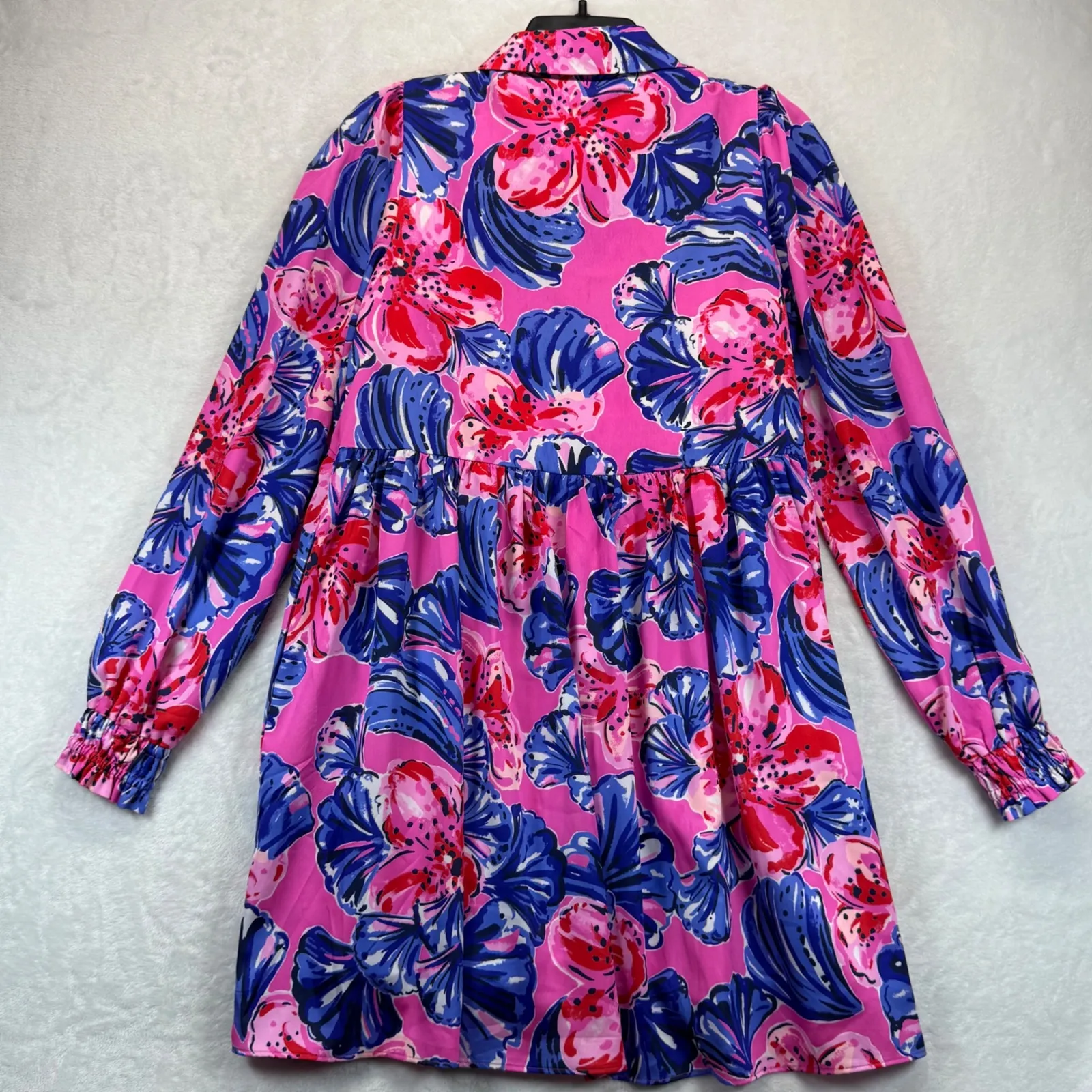Lilly Pulitzer Floral Babydoll Dress Long Sleeve Pink‎ Blue XS - Image 10