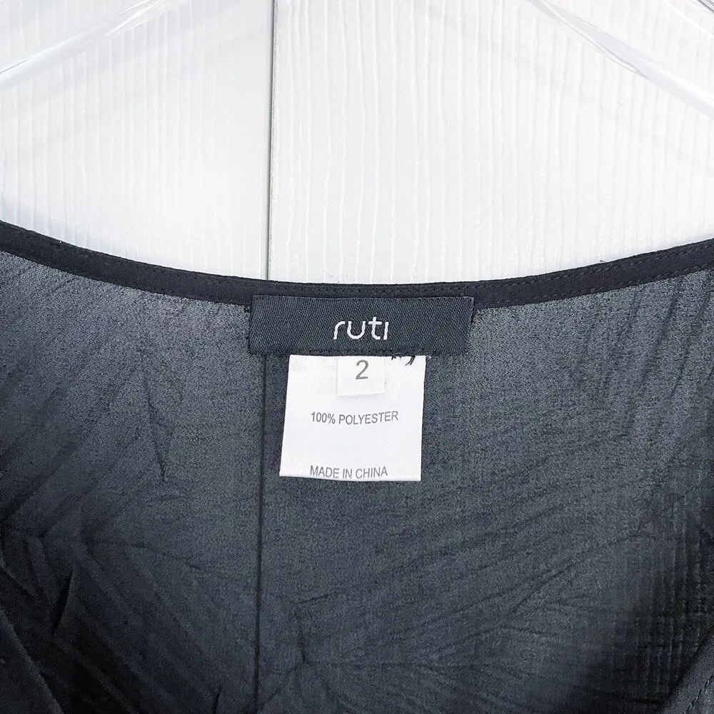 Ruti Sheer Black Tunic Tank with Lace Shark Bite Hem Size 2 - Image 3