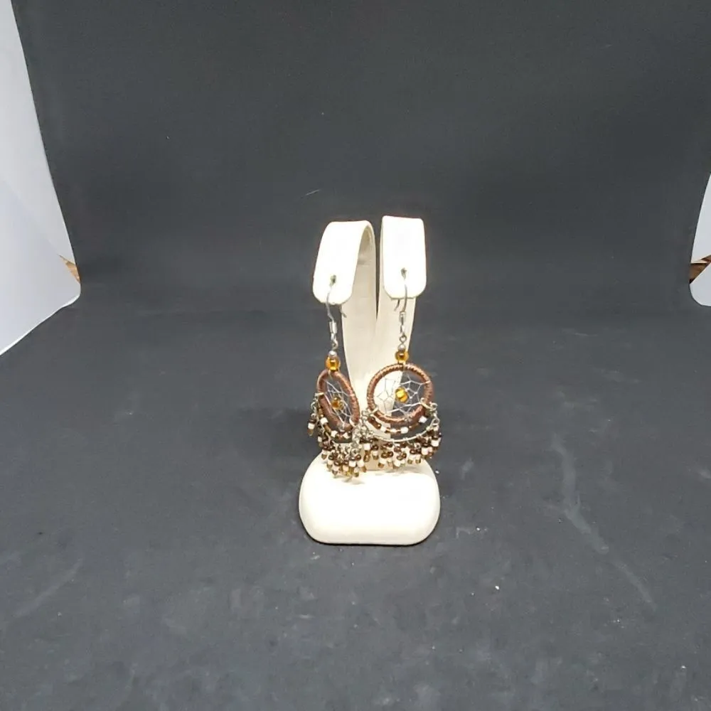 Dangling Dream Catcher Earrings Brown - Image 2