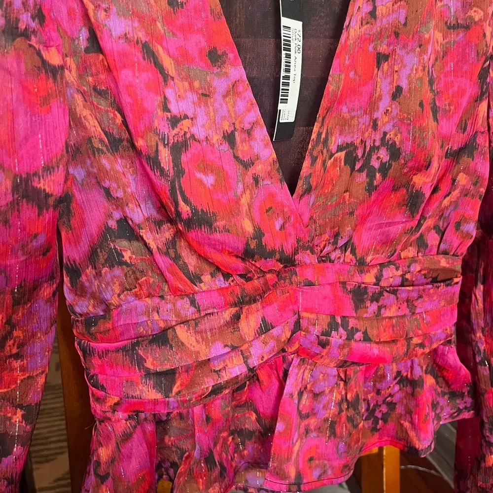 Steve Madden Pink Puff Sleeve Blouse with Ruffled Peplum - Image 5