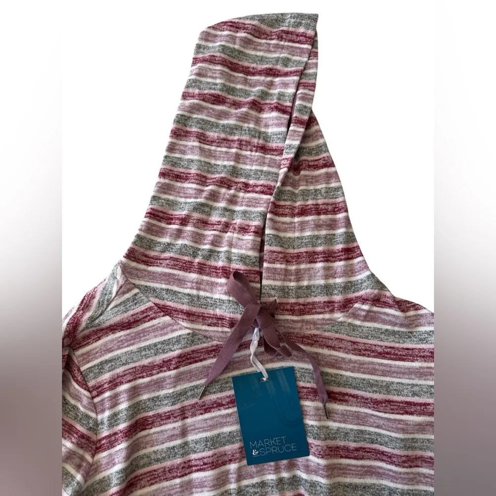 NWT Market & Spruce Pink Striped Lightweight Knit Sweater with Hoodie M - Image 5