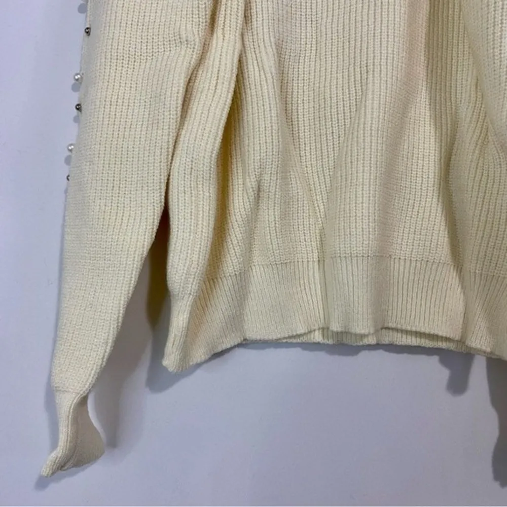 Belle De Jour Women’s Beaded Trim Cutout Shoulder Sweater Cream Size Large NWT - Image 2