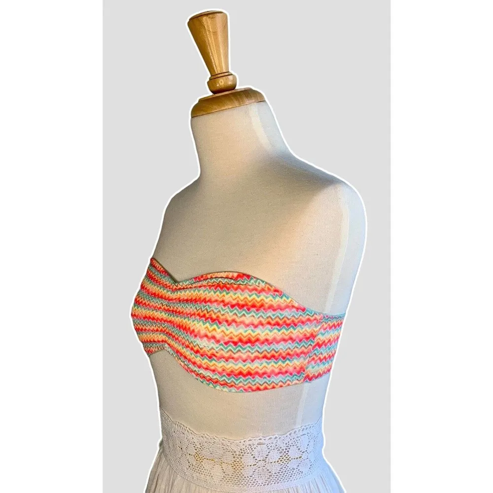 Victoria’s Secret PINK Lace Bandeau Bra Neon Chevron Womens Top Elastic Sz Small - Image 4