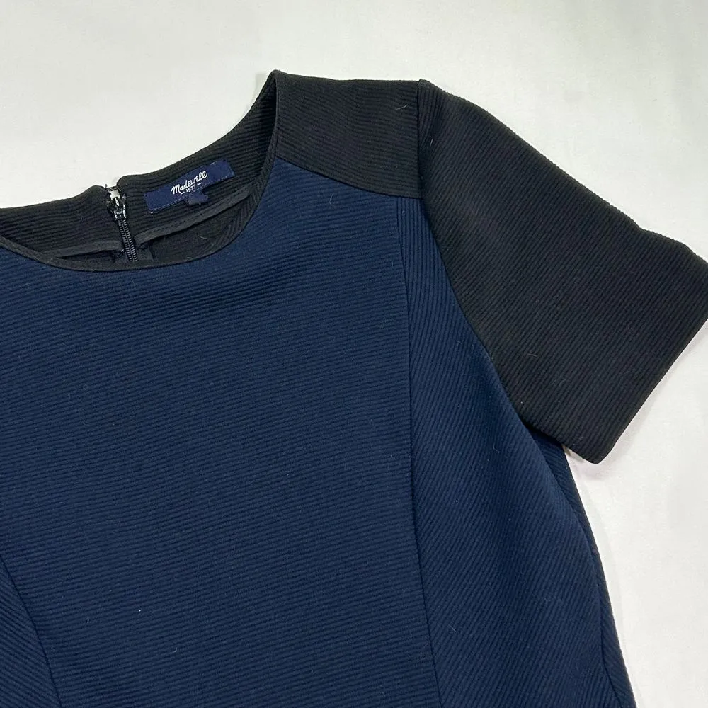 Madewell Navy‎ Blue & Black Colorblock Short Sleeve Textured Knit A-Line Dress 2 - Image 3