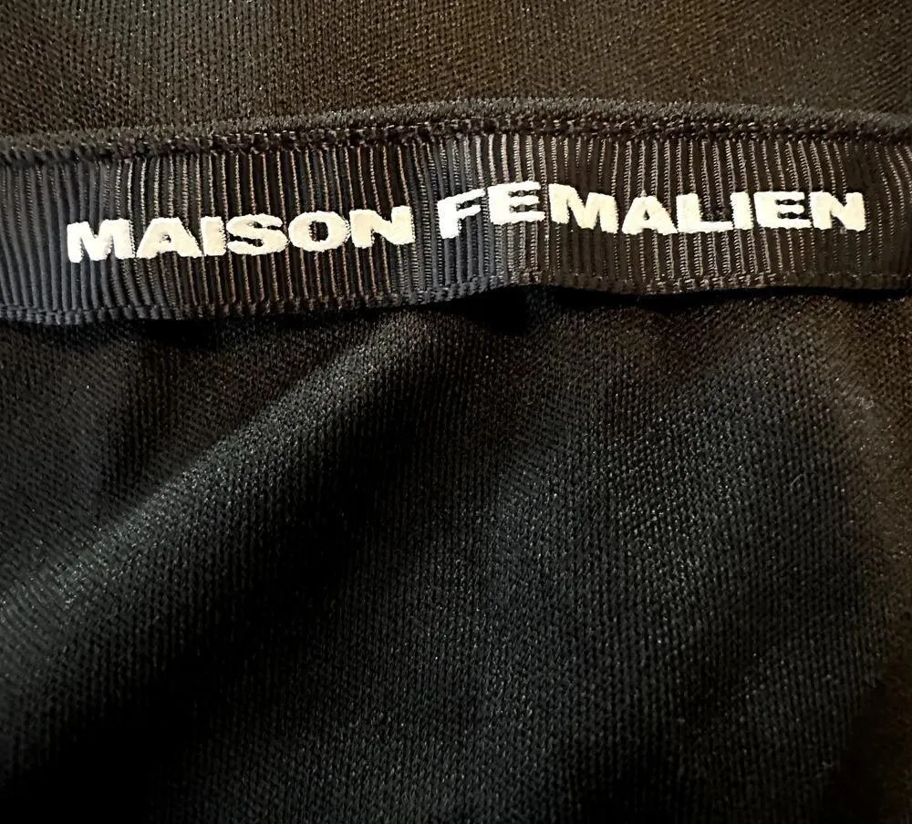 Maison Femalien Overall Dress Plunge V Neck Evening Chic Glam Black Small - Image 2