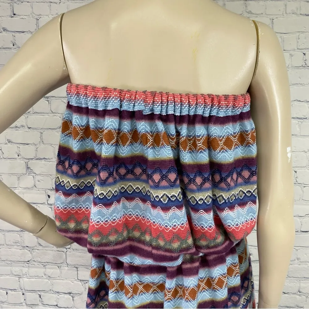 Vintage 70s Fairisle Embroidered Sweater Knit Strapless Tube Dress OS S/M/L Size M - Image 6