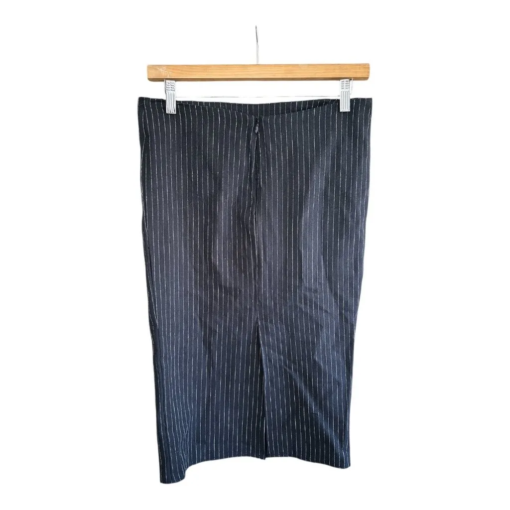 #840 Adeline Womens Small Pinstripe Pencil Skirt Black & White Button Detail - Image 3