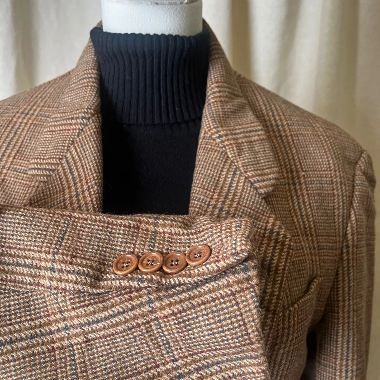 Vintage Karl Lagerfeld Paris Glen Plaid Wool Blazer Brown Check Tweed 80s - Image 4