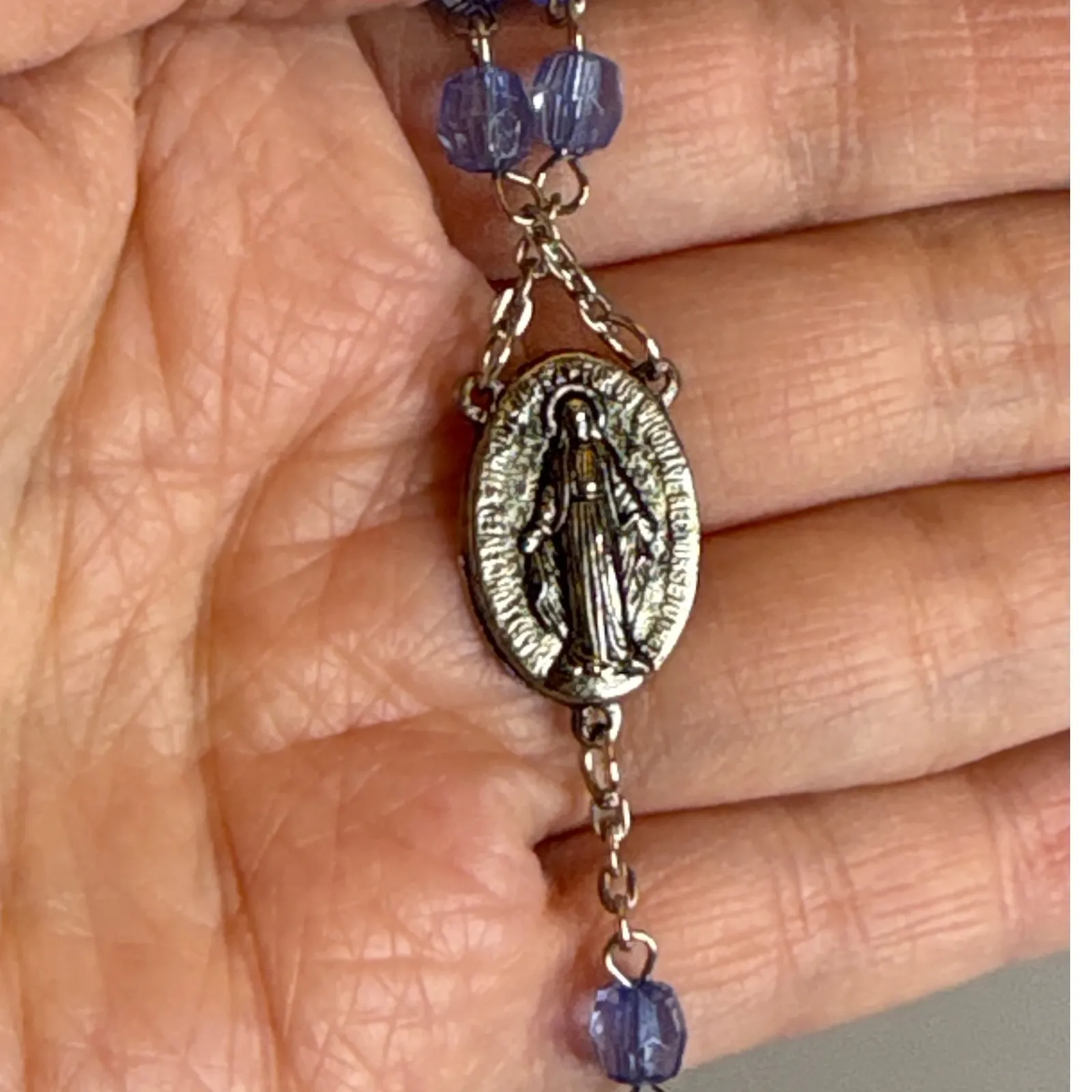 Blue Plastic Bead Rosary Miraculous Medal Crucifix Zip Up Rosary Pouch Catholic - Image 14