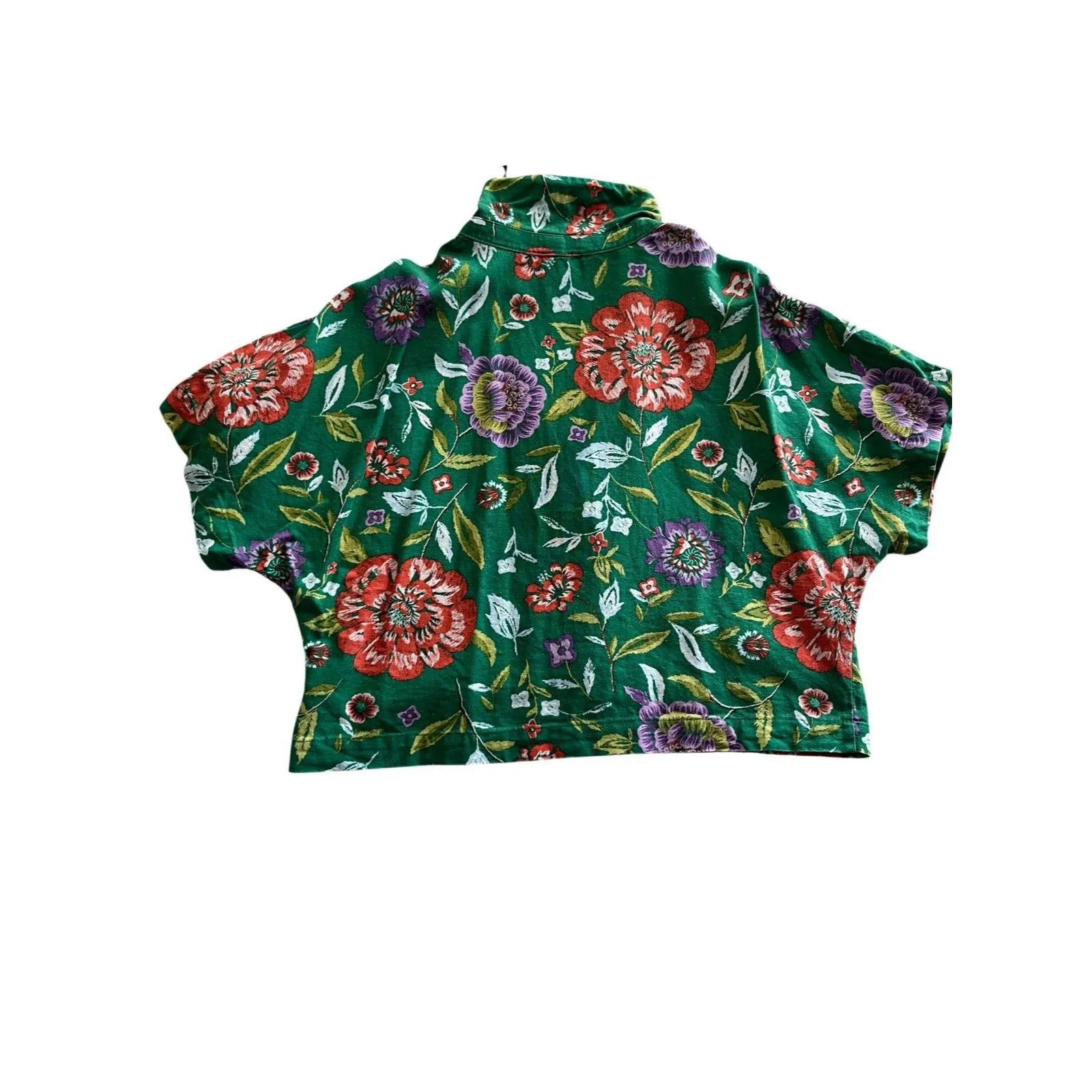 Marc New York size medium cropped linen blend floral blouse shirt top Green - Image 4