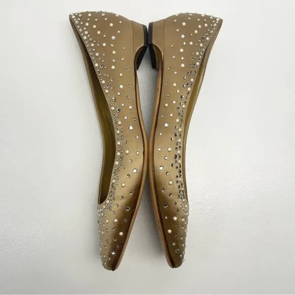 Valentino Flats Size 8 Satin Neutral Pearl Crystal Rhinestone Glam‎ Baddie Tan - Image 11