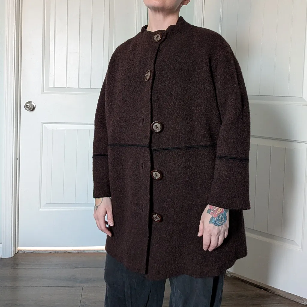 Vintage Margret O'Leary Wool Blend Knit Cardigan Women's Large Mauve/Black - Image 8