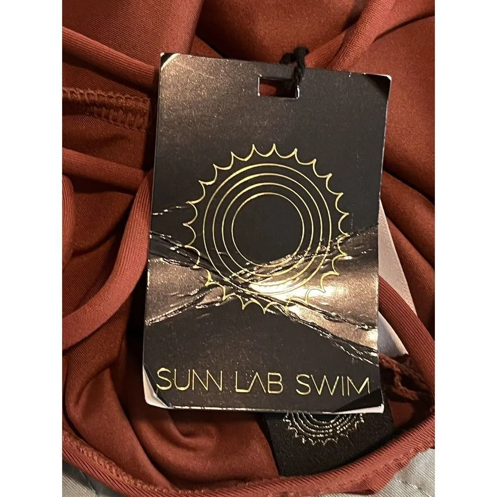Sunn Lab Swim Brown Strappy Back One Piece Swimsuit Plunge Neck Size XS NEW - Image 6