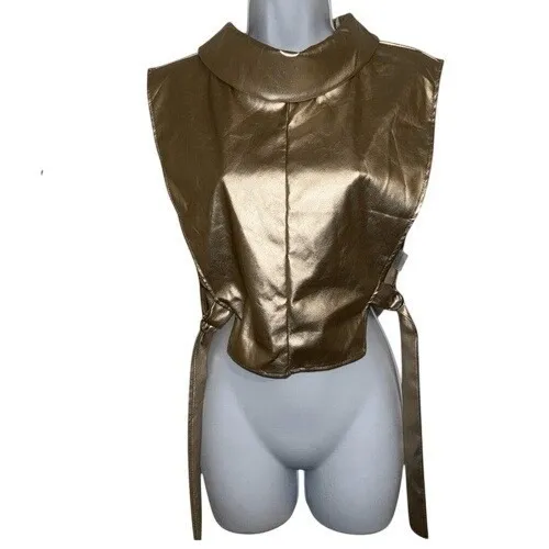 JULIA BY LOVE J Light Gold Mock Neck Open Sides With Buckle Vest NWOT Size Small - Image 2