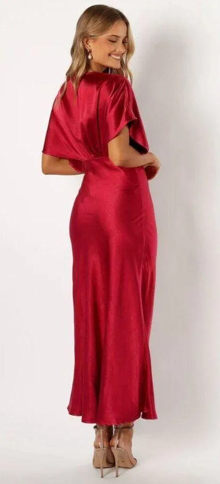 Petal and Pup  Ricki Ruby Wine Satin Maxi Dress S - Image 4