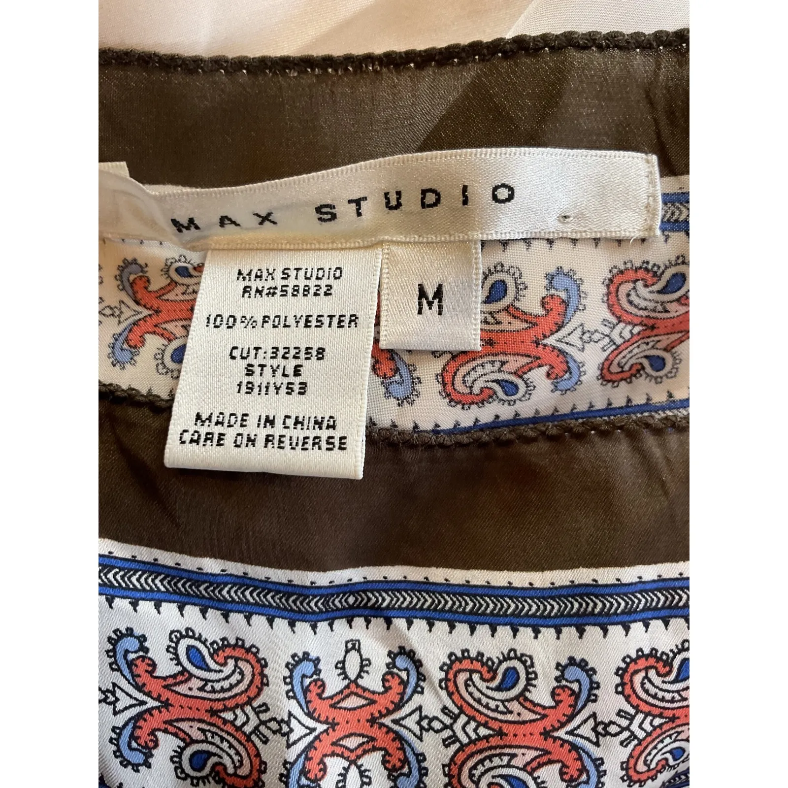 Max Studio Womens Paisley‎ Print Boat Neck Mini Dress Short Cream Size M - Image 6