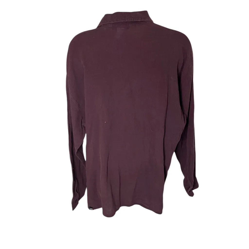 Vintage Y2K YMLA Embroidered Gauze Button Placket Long Sleeve Shirt Brown XL - Image 2