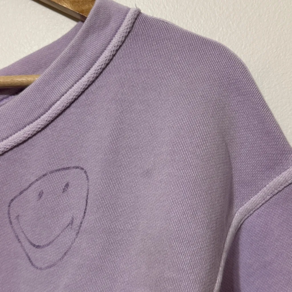 Aerie Oversized Wonder V-Neck Sweatshirt Purple Size XS Smiley Face Graphic - Image 5