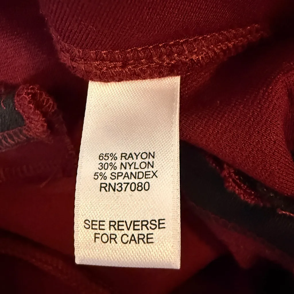 Cato NWOT Burgundy Ponte Straight Leg Pull-On Pants w/ Faux Pockets - Image 7