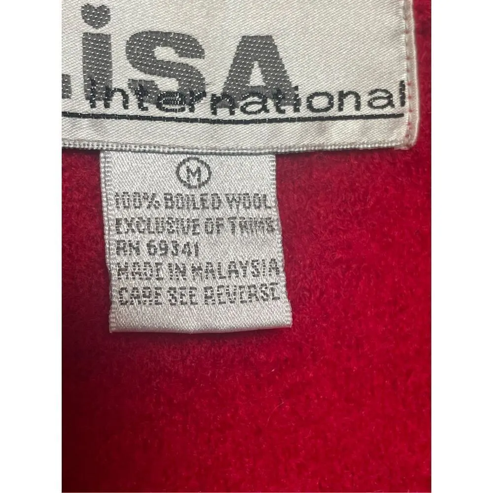 Lisa International 100% Boiled Wool Full Zip Jacket Red M Size M - Image 13