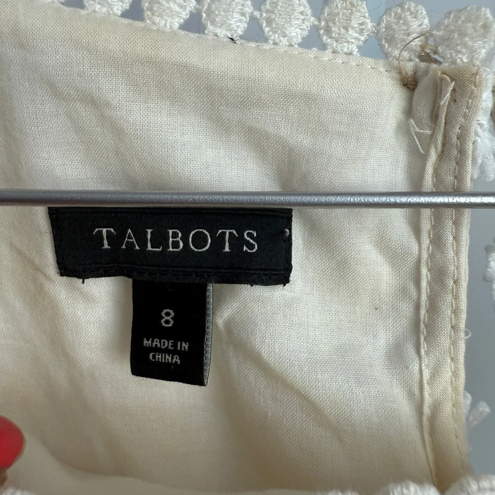 Talbots Top sz 8 Cream Luxury Minimalist Textured Polka Dot Short Sleeve Blouse‎ - Image 4