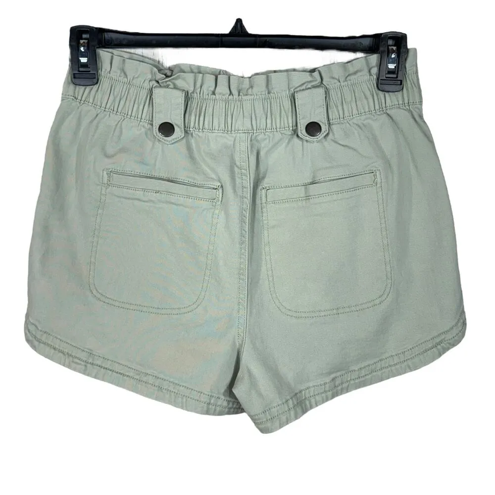 Celebrity Pink Medium Paperbag Waist Shorts Zip-Fly Pocket Stretch Hi-Rise Green - Image 3