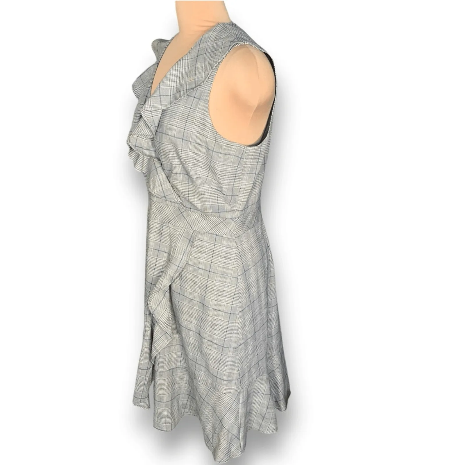 Kate Spade New York Gray Ruffle Plaid Sleeveless Dress Size 14 Glen Plaid Check - Image 6
