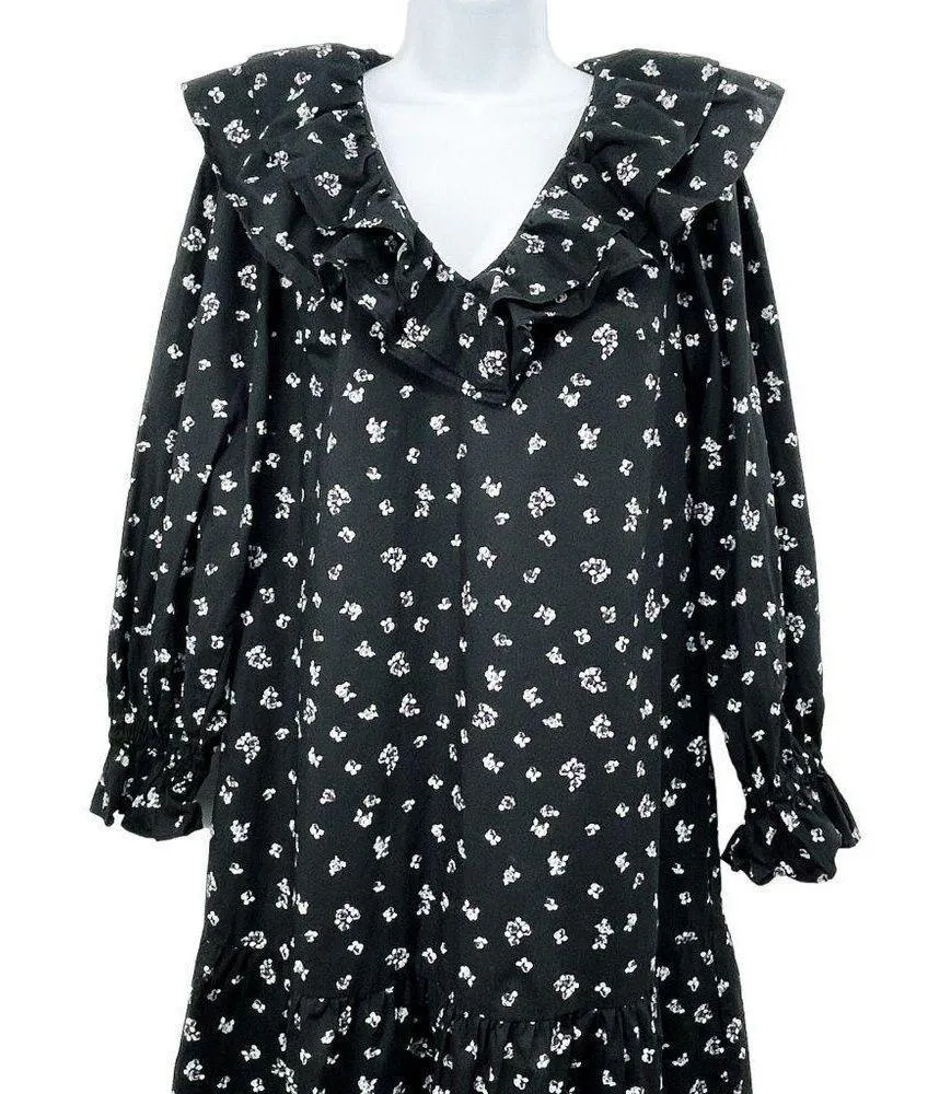 Who What Wear Floral Ruffle Collar Midi Prairie Cottagecore Long Sleeve Dress - Image 70