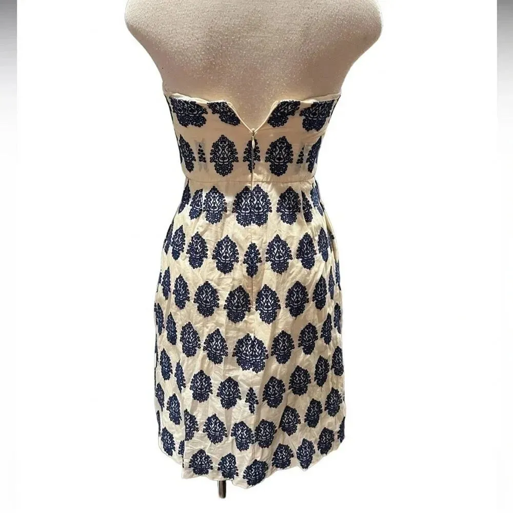 J. CREW FILIGREE-EMBROIDERED-STRAPLESS BEACH DRESS IVORY/BLUE SIZE 2 - Image 10