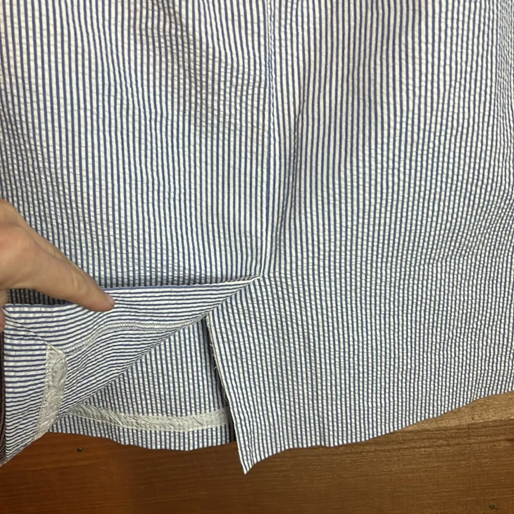 Brooks Brothers Blue White Stripe Seersucker A-Line Midi Skirt Stretch Preppy 8 - Image 6